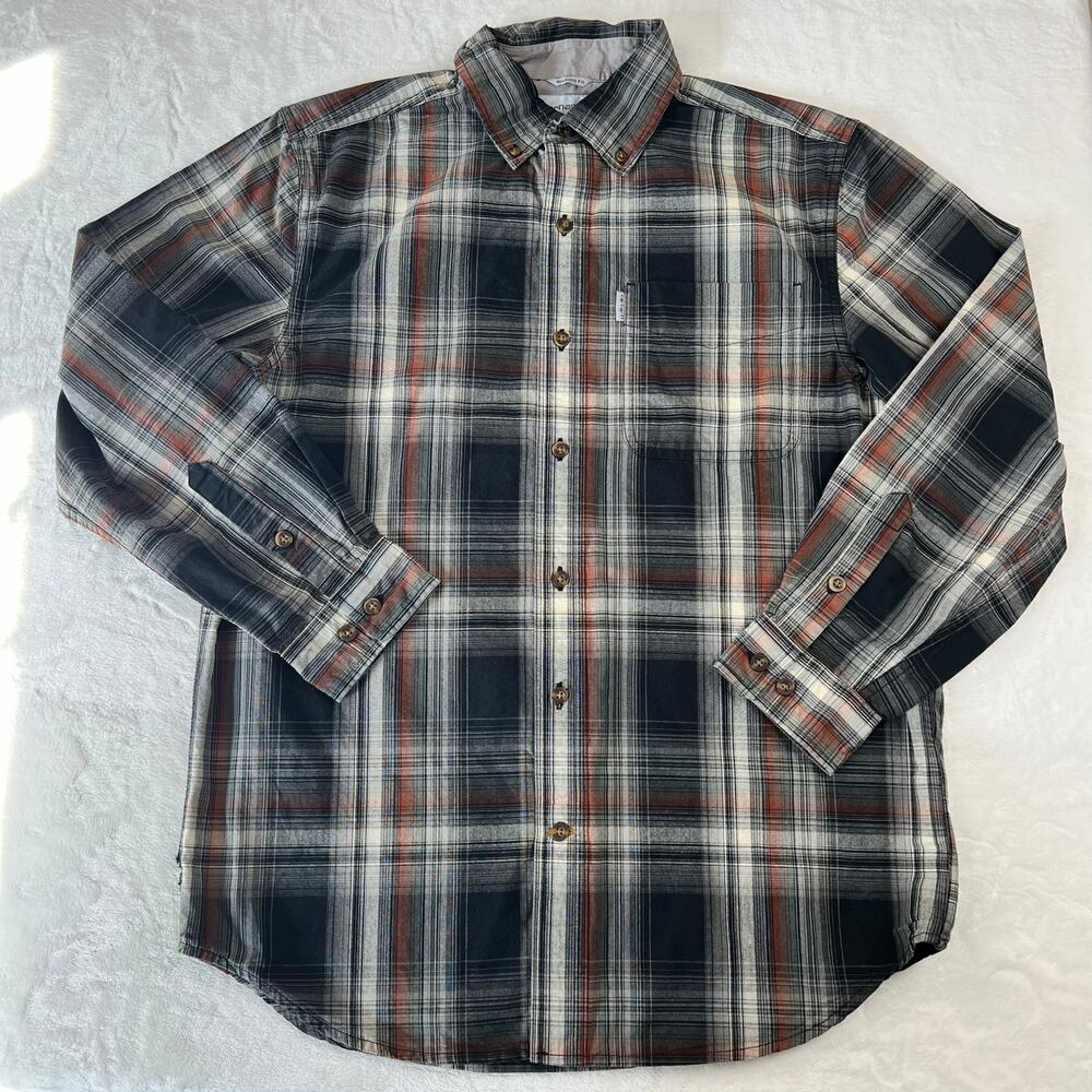 Carhartt Men’s plaid button down shirt size Medium Black Gray Relaxed Fit